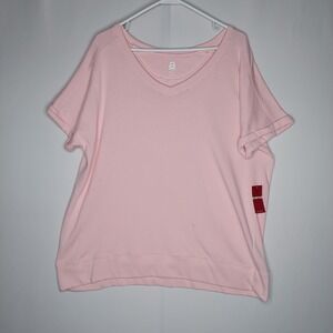 Avenue Fleece Knit Top Women 14/16 Light Pink Cuffed Retro Casual Pastel